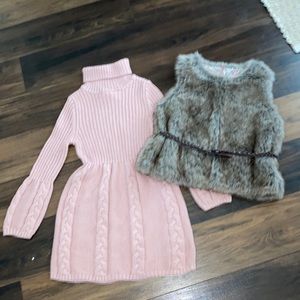 Sweater Dress and Fur Vest